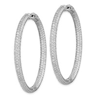 Sterling Shimmer Sterling Silver Rhodium-plated 460 Stone Pavé 1.5mm CZ in and Out Round Hinged Hoop Earrings view 2