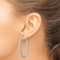 Sterling Shimmer Sterling Silver Rhodium-plated 460 Stone Pavé 1.5mm CZ in and Out Round Hinged Hoop Earrings view 3