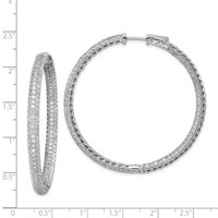 Sterling Shimmer Sterling Silver Rhodium-plated 460 Stone Pavé 1.5mm CZ in and Out Round Hinged Hoop Earrings view 4