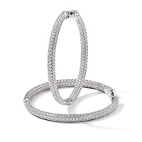 Sterling Shimmer Sterling Silver Rhodium-plated 460 Stone Pavé 1.5mm CZ in and Out Round Hinged Hoop Earrings view 5