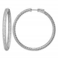 Sterling Shimmer Sterling Silver Rhodium-plated 460 Stone Pavé 1.5mm CZ in and Out Round Hinged Hoop Earrings view 1