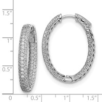 Sterling Shimmer Sterling Silver Rhodium-plated 208 Stone Pavé 1.5mm CZ in and Out Oval Hinged Hoop Earrings view 4