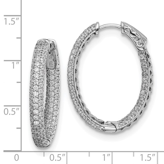 Sterling Silver CZ Oval Hinged Hoops