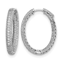 Sterling Shimmer Sterling Silver Rhodium-plated 208 Stone Pavé 1.5mm CZ in and Out Oval Hinged Hoop Earrings view 1