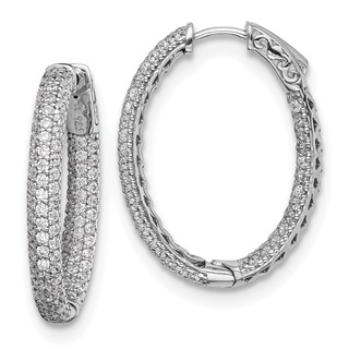 Sterling Silver CZ Oval Hinged Hoops