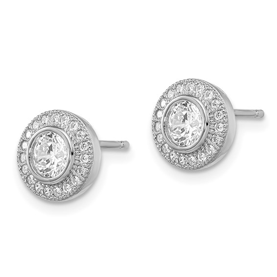 Brilliant Embers Sterling Silver Rhodium-plated 40 Stone Micro Pavé Halo CZ Post Earrings