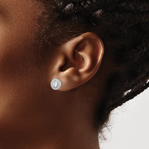 Brilliant Embers Sterling Silver Rhodium-plated 40 Stone Micro Pavé Halo CZ Post Earrings