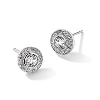 Brilliant Embers Sterling Silver Rhodium-plated 40 Stone Micro Pavé Halo CZ Post Earrings view 5