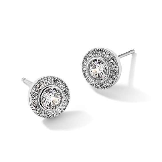 Brilliant Embers Sterling Silver Rhodium-plated 40 Stone Micro Pavé Halo CZ Post Earrings