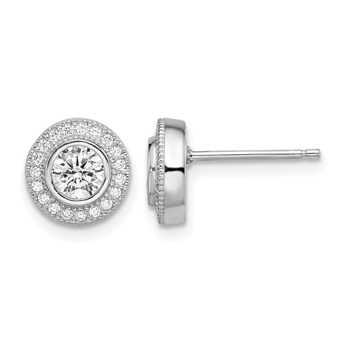 Brilliant Embers Sterling Silver Rhodium-plated 40 Stone Micro Pavé Halo CZ Post Earrings