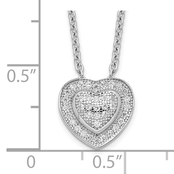 Brilliant Embers Sterling Silver Rhodium-plated 38 Stone 18 inch Micro Pavé CZ Heart Necklace with 2 Inch Extender