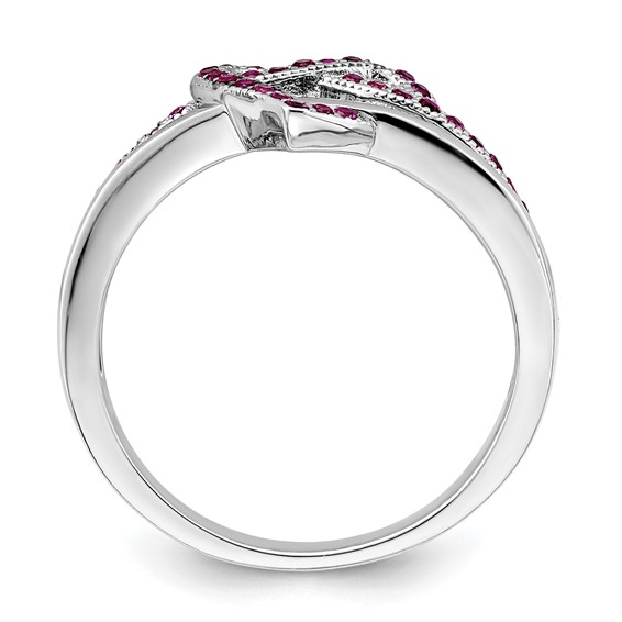 Brilliant Embers Sterling Silver Rhodium-plated 41 Stone Micro Pavé Red and White CZ Heart Ring