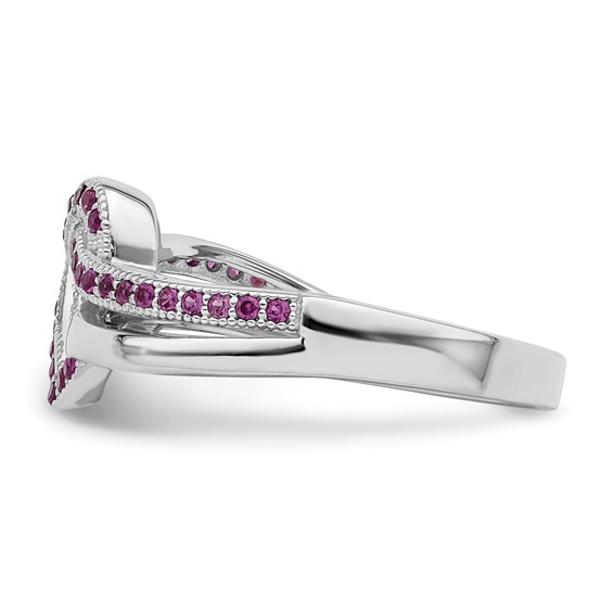 Brilliant Embers Sterling Silver Rhodium-plated 41 Stone Micro Pavé Red and White CZ Heart Ring