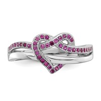 Brilliant Embers Sterling Silver Rhodium-plated 41 Stone Micro Pavé Red and White CZ Heart Ring view 5