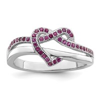 Brilliant Embers Sterling Silver Rhodium-plated 41 Stone Micro Pavé Red and White CZ Heart Ring view 1