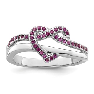 Brilliant Embers Sterling Silver Rhodium-plated 41 Stone Micro Pavé Red and White CZ Heart Ring