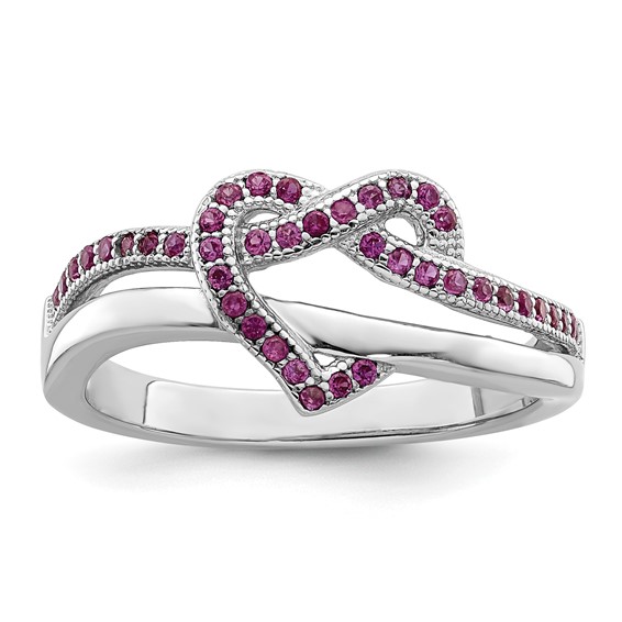 Brilliant Embers Sterling Silver Rhodium-plated 41 Stone Micro Pavé Red and White CZ Heart Ring