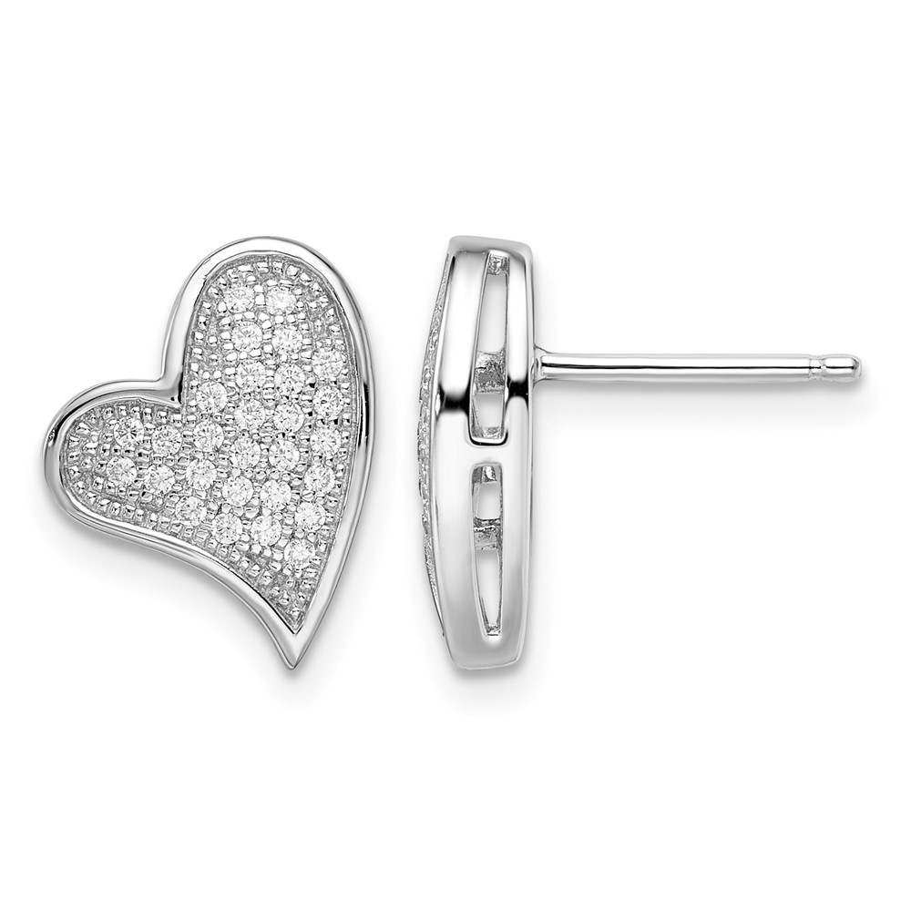 Brilliant Embers Sterling Silver Rhodium-plated 56 Stone Micro Pavé CZ Heart Post Earrings