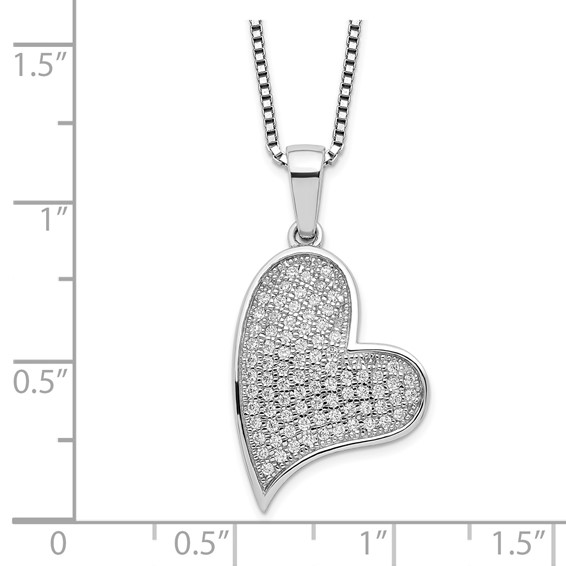 Brilliant Embers Sterling Silver Rhodium-plated 84 Stone 18 inch Micro Pavé CZ Heart Necklace with 2 Inch Extender