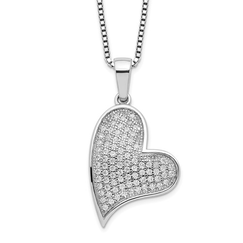 Brilliant Embers Sterling Silver Rhodium-plated 84 Stone Micro Pavé CZ Heart Necklace with 2 Inch Extender, 18"