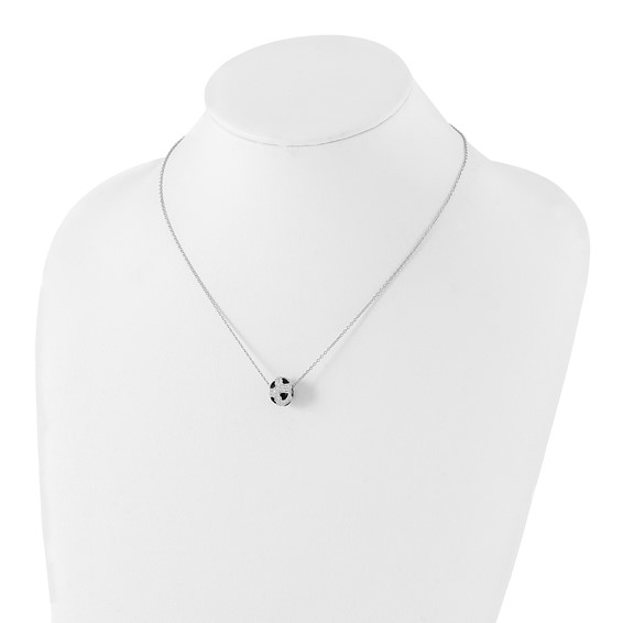 True Fire Sterling Silver Black Enamel & CZ Heart Bead Necklace