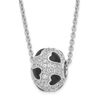 True Fire Sterling Silver Black Enamel & CZ Heart Bead Necklace view 1