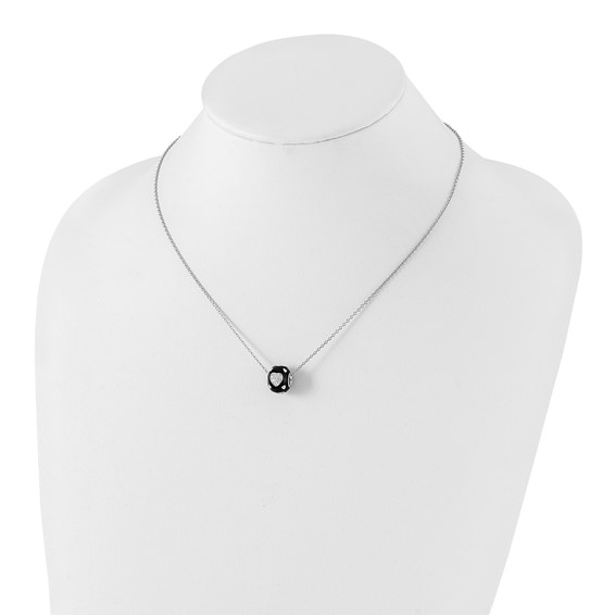 True Fire Sterling Silver Black Enamel & CZ Hearts Bead Necklace
