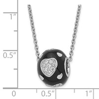 True Fire Sterling Silver Black Enamel & CZ Hearts Bead Necklace view 2