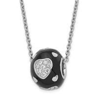 True Fire Sterling Silver Black Enamel & CZ Hearts Bead Necklace view 1