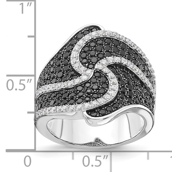 Sterling Silver Brilliant Embers Black & Clear CZ Swirl Ring