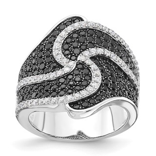 Sterling Silver Brilliant Embers Black & Clear CZ Swirl Ring