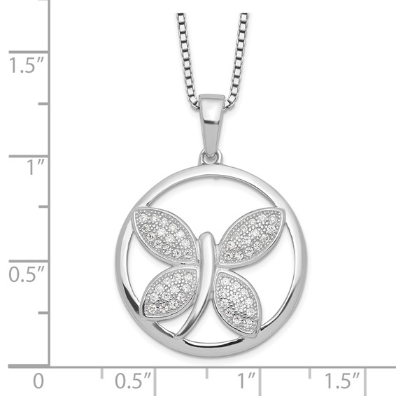Brilliant Embers Sterling Silver Rhodium-plated 52 Stone 18 inch Micro Pavé CZ Butterfly Necklace with 2 Inch Extender