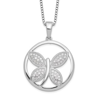 Brilliant Embers Sterling Silver Rhodium-plated 52 Stone 18 inch Micro Pavé CZ Butterfly Necklace with 2 Inch Extender