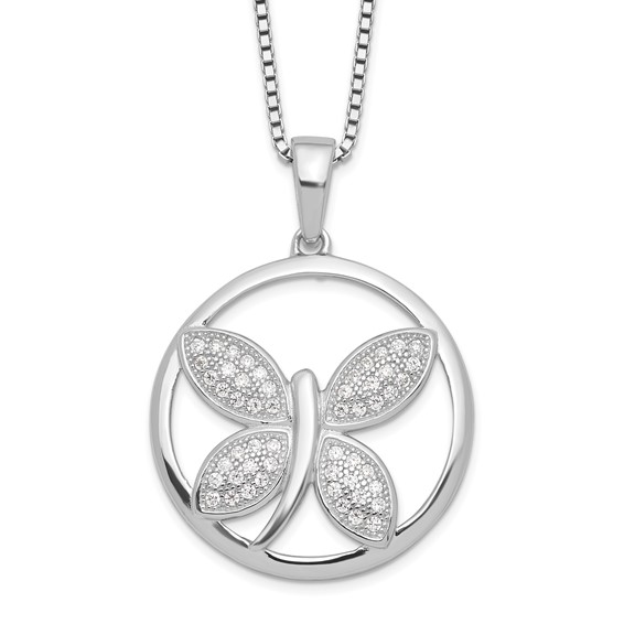 Brilliant Embers Sterling Silver Rhodium-plated 52 Stone 18 inch Micro Pavé CZ Butterfly Necklace with 2 Inch Extender