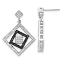 True Fire Sterling Silver Black & White CZ Square Design Dangle Earrings view 1