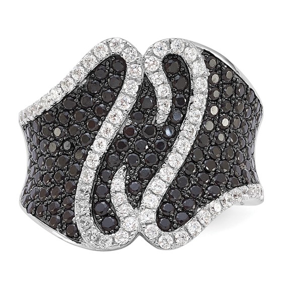 Sterling Silver Brilliant Embers Fancy Black & Clear CZ Ring