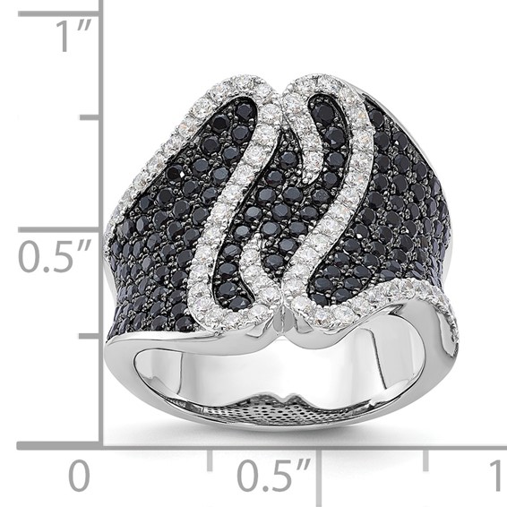 Sterling Silver Brilliant Embers Fancy Black & Clear CZ Ring