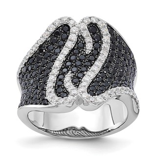 Sterling Silver Brilliant Embers Fancy Black & Clear CZ Ring