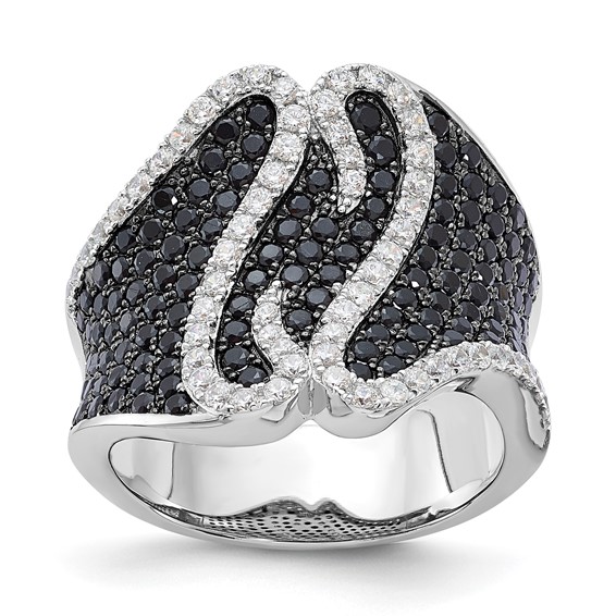 Sterling Silver Brilliant Embers Fancy Black & Clear CZ Ring