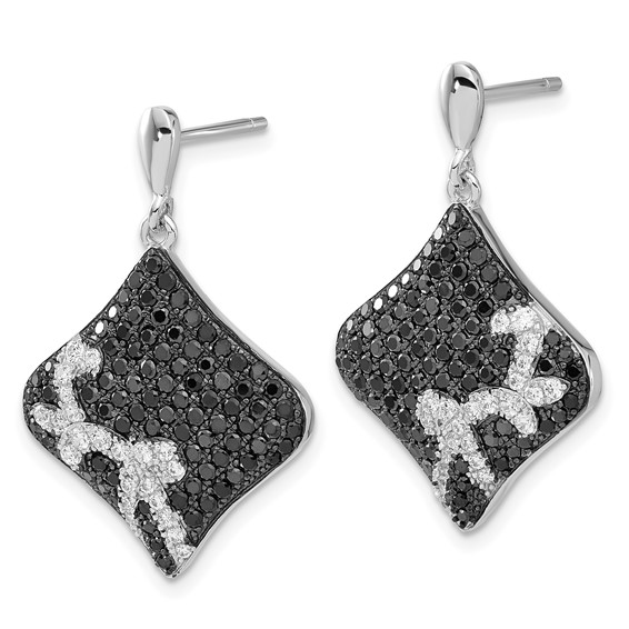Brilliant Embers Sterling Silver Black & Clear CZ Dangle Post Earrings