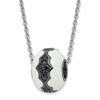 True Fire Sterling Silver White Enamel & Black CZ Bead Necklace view 1