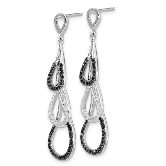 True Fire Sterling Silver Black & White CZ Teardrop Dangle Post Earrings