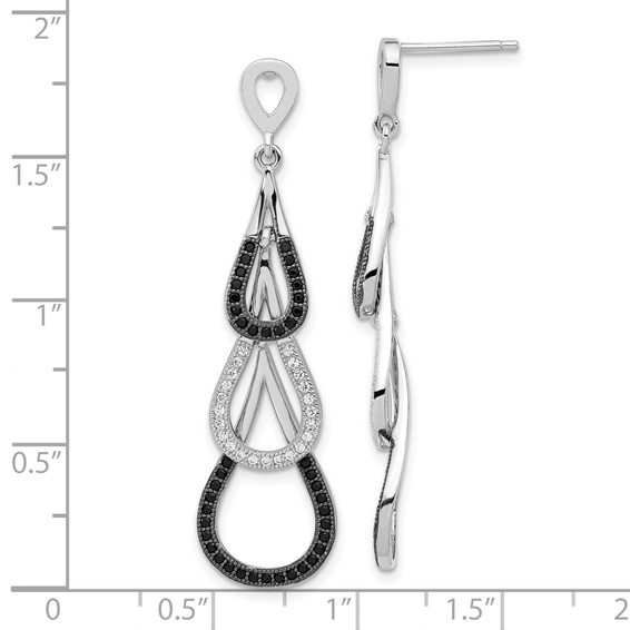 True Fire Sterling Silver Black & White CZ Teardrop Dangle Post Earrings