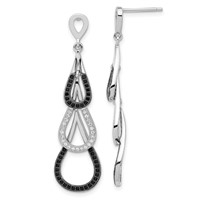 True Fire Sterling Silver Black & White CZ Teardrop Dangle Post Earrings view 1