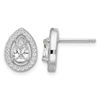 Brilliant Embers Sterling Silver Rhodium-plated 52 Stone Pear Halo Micro Pavé CZ Teardrop Post Earrings view 1