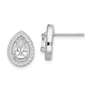 Brilliant Embers Sterling Silver Rhodium-plated 52 Stone Pear Halo Micro Pavé CZ Teardrop Post Earrings
