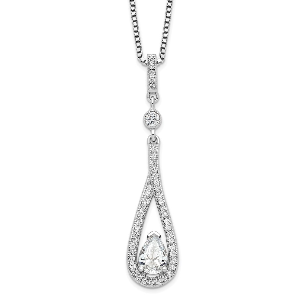 Brilliant Embers Sterling Silver Rhodium-plated 46 Stone with 2 Inch Extender Spring Ring Clasp Micro Pavé CZ Teardrop Necklace with 2 Inch Extender, 18"
