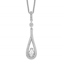 Brilliant Embers Sterling Silver Rhodium-plated 46 Stone with 2 Inch Extender Spring Ring Clasp Micro Pavé CZ Teardrop Necklace with 2 Inch Extender, 18" view 1