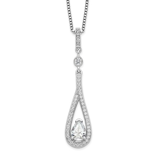 Brilliant Embers Sterling Silver Rhodium-plated 46 Stone with 2 Inch Extender Spring Ring Clasp Micro Pavé CZ Teardrop Necklace with 2 Inch Extender, 18"