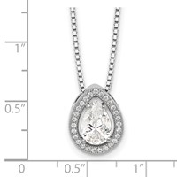Brilliant Embers Sterling Silver Rhodium-plated 28 Stone Halo Micro Pavé CZ Teardrop Necklace with 2 Inch Extender, 18" view 3